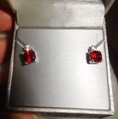 Zales Cushion-Cut Sterling Silver Lab Created Ruby &White Sapphire Stud Earrings • $69.99