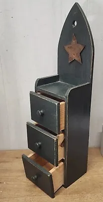 Vintage Hand Made 3 Drawer Wood Storage Spice Cabinet Storage Dark Green Tall • $29
