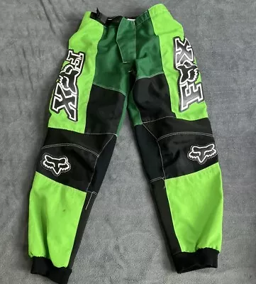 VTG Fox Racing 180 Pants Mens 28 Motocross MX Racing Belted Lime Dark Green HOLE • $39.90