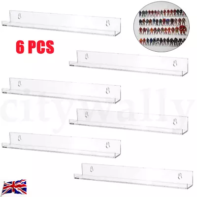 6pcs Acrylic Floating Shelf Wall Mounted Large Display Shelves Holder Clear Rack • £19.79