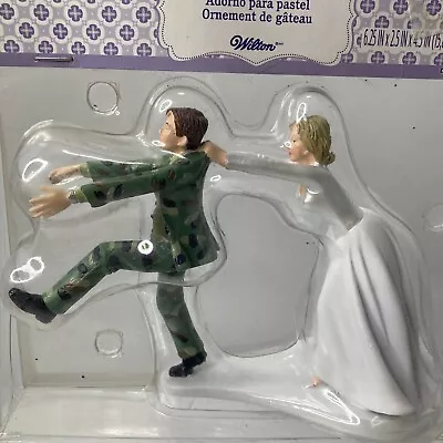 Wilton Camo Groom Bride Military Wedding Cake Topper Figure Girl Grabbing Guy • $14.65