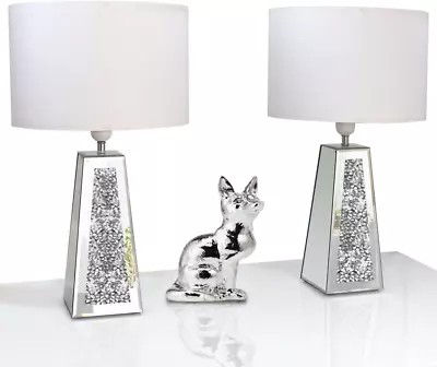 Silver Mirror Crushed Diamond LED Table Lamp Four Prism Shaped Crystal Diamond  • $122.99