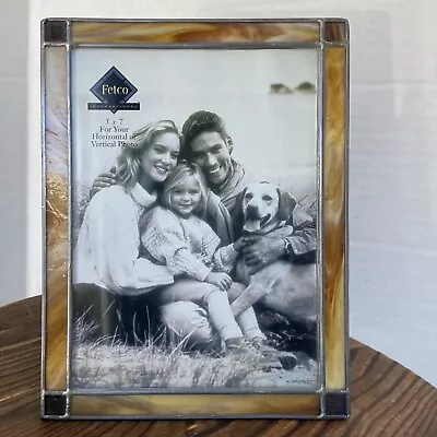 Fetco Stained Glass Picture Frame Brown Tan Beige 5x7 In Horizontal Or Vertical • $12.99
