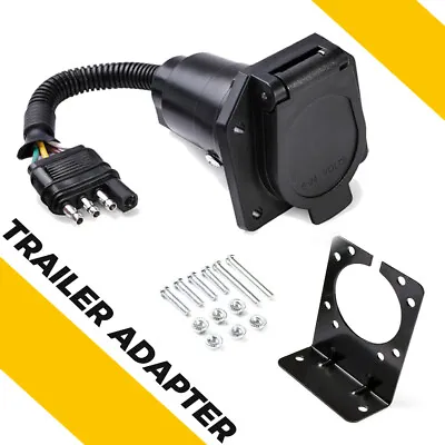 4 Pin Flat To 7-Way Round RV Trailer Truck Adapter Wiring Plug Mounting Bracket • $14.24
