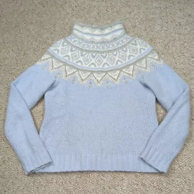 Vintage Lauren Ralph Lauren Sweater Womens M Sky Blue Angora Blend Fair Isle • $54.88