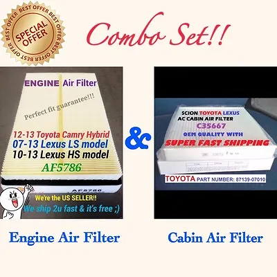 $16.50 • Buy Combo Engine&Cabin Air Filter For CAMRY HYBRID AVALON HYBRID 12-17 RAV4 13-18