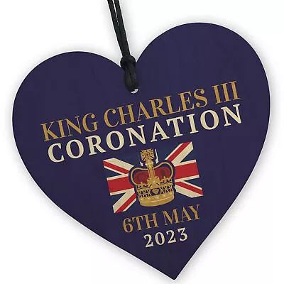 £3.99 • Buy King Charles III Coronation Celebration Hanging Wooden Heart Comemmoration