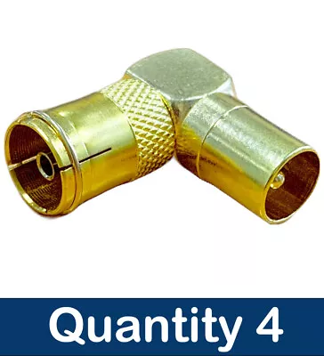 4 X Gold Plated 90 Degree TV Aeria Male Plug To Female Socket Coax Cable Adaptor • £4.99