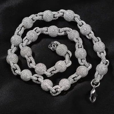 10mm Hip Hop Beads Ball Bubble Chain Necklace Bracelets 5A Zircon Mens Jewelry • $106.19