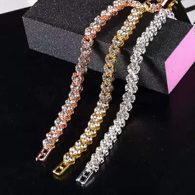£3.99 • Buy Sparkling Sterling Silver Plated Diamond Cut Tennis Gold Chain Bracelet Bangles