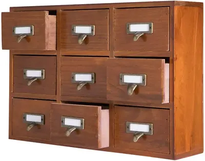 9 Drawers Library Card Catalog Cabinet With Labels Apothecary Cabinet Tabletop • $72.99