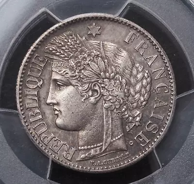 1881 France (3rd Republic). Beautiful Silver 2 Francs  Ceres  Coin. PCGS UNC+ • $38