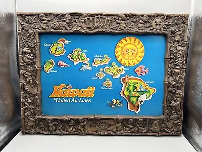 Hard To Find! Vintage United Airlines Menehune Of Hawaii Map Tiki Framed 16.5x22 • $1499.99