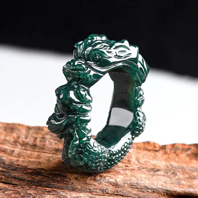 Natural Jadeite Ring For Women Men A Grade Green Blue Water Dragon Boss Ring   • £84.29