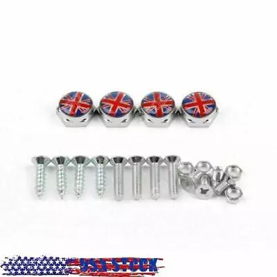 Union Jack Chrome Metal License Plate Frame Screw Bolt Cap For Mini Cooper .· • $15.63