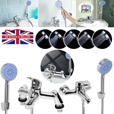 £22.99 • Buy Luxury Bathroom Chrome Sink Bath Filler Tap Shower Mixer Taps With Hand Held Set