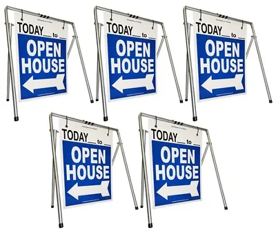 Real Estate Open House Sign Kit Metal A-Frame 5-Pack Blue Swinger W/ Today Times • $169.99