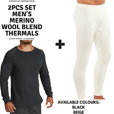 2pcs Set Men's Merino Wool Long Sleeve Thermal Top & Long Johns Pants Underwear • $39.95