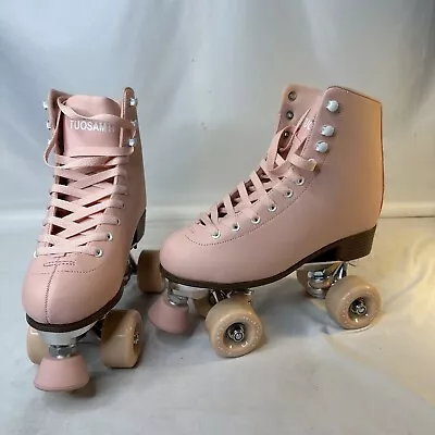 Pink Sz 8 Roller Skates Adult Quad Wheel Lace Up Plush Interior Youth Stoppers • $29