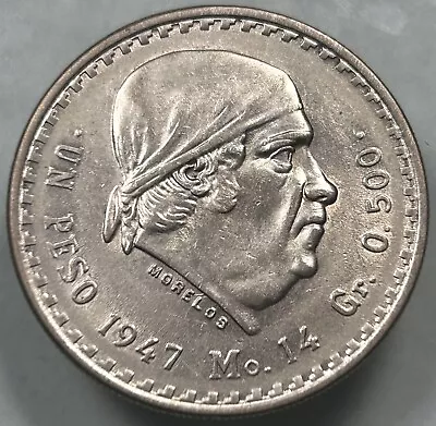 1947 Mexico Un Peso Silver Coin Morelos XF+ KM# 456 • $12.95