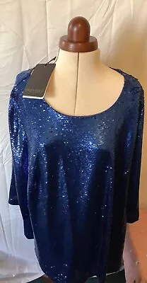 Marina Rinaldi Blue Frutto Sequined Blouse 24 New RRP £359 • £99.99