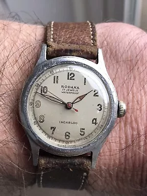 Vintage Rodana Gents Military Style Watch Swiss Made 1950s 17 Jewel Movement • £19