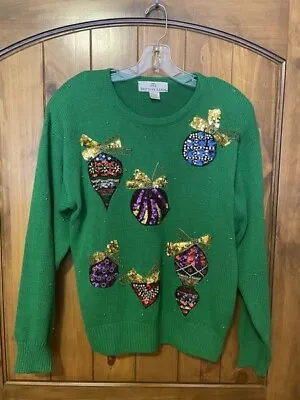 Brittany Leigh Vintage 80's Bling Beads And Sequins Christmas Sweater Large • $15.99