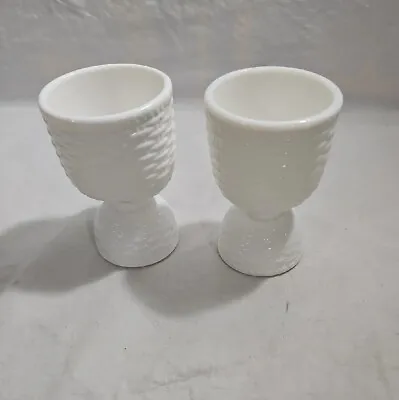 2 Milk Glass Egg Cup Basketweave Pattern Patd June 30 1874 Atterbury & Co • $19.99