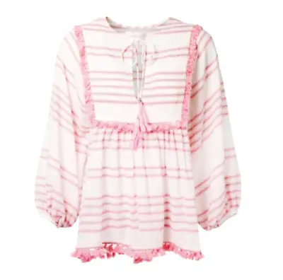 NWT Zimmerman Valour Tassel Blouse Top Shirt Womens 1 Small Pink White Fringe • $307.87