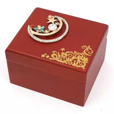 Moon Star And Flower Red Wood Wind Up  Music Box • $15.01