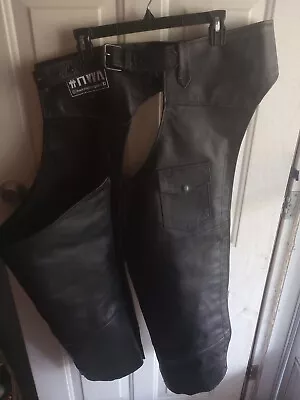 HWK All-Weather Motorcycle Leather Chaps For Men And Women 36 - Black- • $35