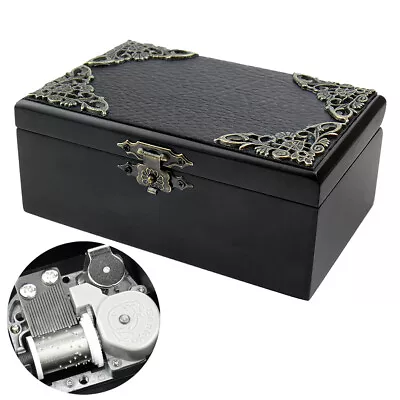 Classic Black Wood  Rectangle Wind Up Music Box ( More Than 80 Songs Choices ) • $23.74