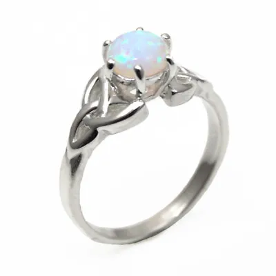$150.93 • Buy Celtic Trinity Knot Ring 1ct Round Unicorn Tear Opal Sterling Silver 
