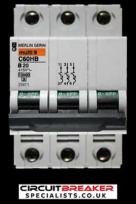 MERLIN GERIN 20 AMP CURVE B 10kA TRIPLE POLE MCB CIRCUIT BREAKER C60HB 25871 • £7.74