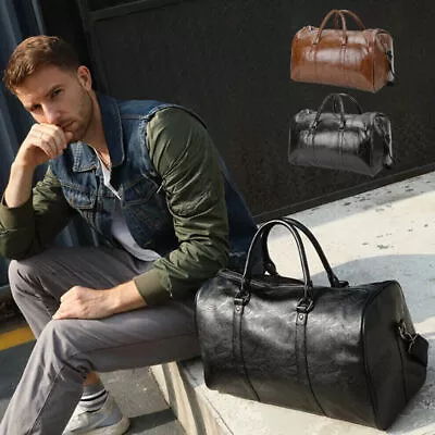 Mens Large Leather Travel Duffle Work Bag Handbag Holdall Luggage Weekend Totes • £14.68