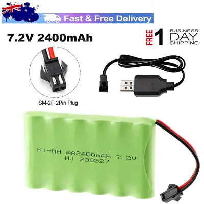 2400mAh 7.2V Ni-MH AA Battery SM-2P 2 Pin Plug With USB Charger For RC Car Truck • $30.98