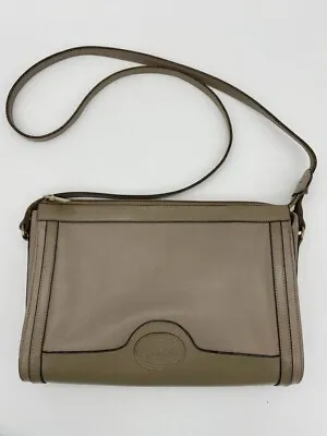 John Romain Vintage Taupe Leather Zip Top Purse Shoulder Bag • $40.45