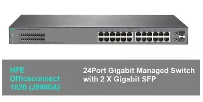 HPE HP 1820-24G Switch J9980A  24 Port Gigabit Managed L2 Switch With Rack Ears • £36.99