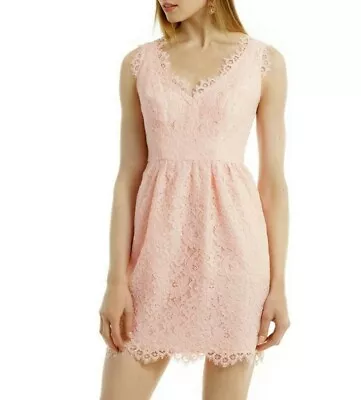 SHOSHANNA Sierra Lace Mini Dress Pastel Pink Size 6 Cocktail V-neck Sleeveless • $49.99