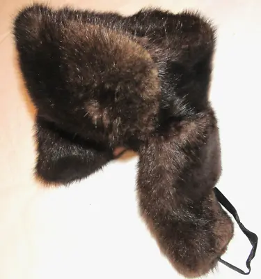 Vintage Russian Mink Brown Fur Hat! Tie Up Ear Flaps! Adjustable 21  Max! Warm! • $149.99