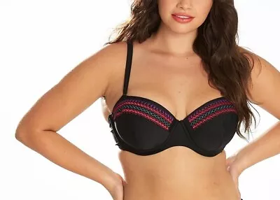 Simply Yours Women Embroidered Underwired Padded Bikini Top Beach Swimwear Black • £9.99