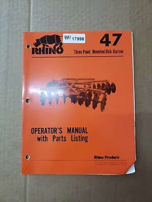 Rhino 47 3 Point Mounted Disk Harrow Operators Manual With Parts Listing • $12.32