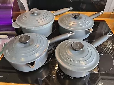 Set Of 4  Le Creuset Grey Cast Iron Pots With Lids And Handles Size 16 18 20 • £125