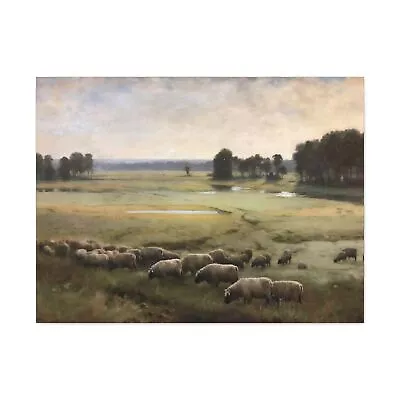 Sheep Art Print Painting Vintage Lamb In Field Meadow Dark Farm Landscape Canvas • $199.99