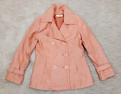 Merona Women's Sz M Peacoat Jacket Orang Peach Metallic Check Print Pockets Chic • $19.98