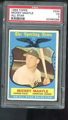 1959 Topps #564 Mickey Mantle All-Star The Sporting News PSA 3 Graded Card MLB • $293.96