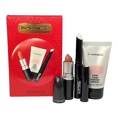 MAC Cheers To Mocha Kit Mocha Satin Lipstick Strobe Cream  Prep + Prime Lip • $25.16