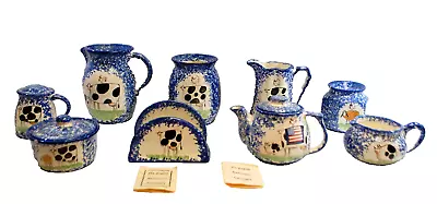 Molly Dallas Blue Spatterware Pottery Molly's Cows Blue  Lot Of 11 Pieces  L2818 • $199.99