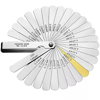 Universal Feeler Gauge Set Stainless Steel Thickness Gauge 32 Blades 0.04-0.88 M • $9.53