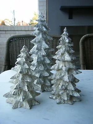 $75 • Buy Vintage Ceramic Christmas Trees Dusted With Snow Crystals, Set Of 3